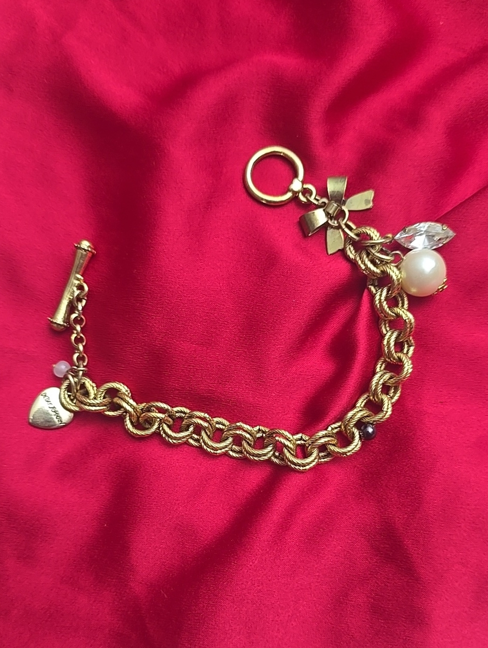 Betsey Johnson Gold-Tone Charm Bracelet with Pearl & Crystal